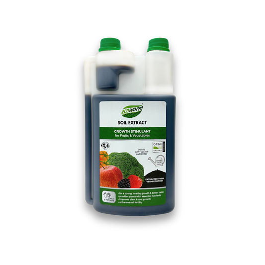 Ecoworm Soil Extract for Fruits & Vegetables - Organic Worm Castings Fertiliser & Soil Improver – 1 L Makes 200 L
