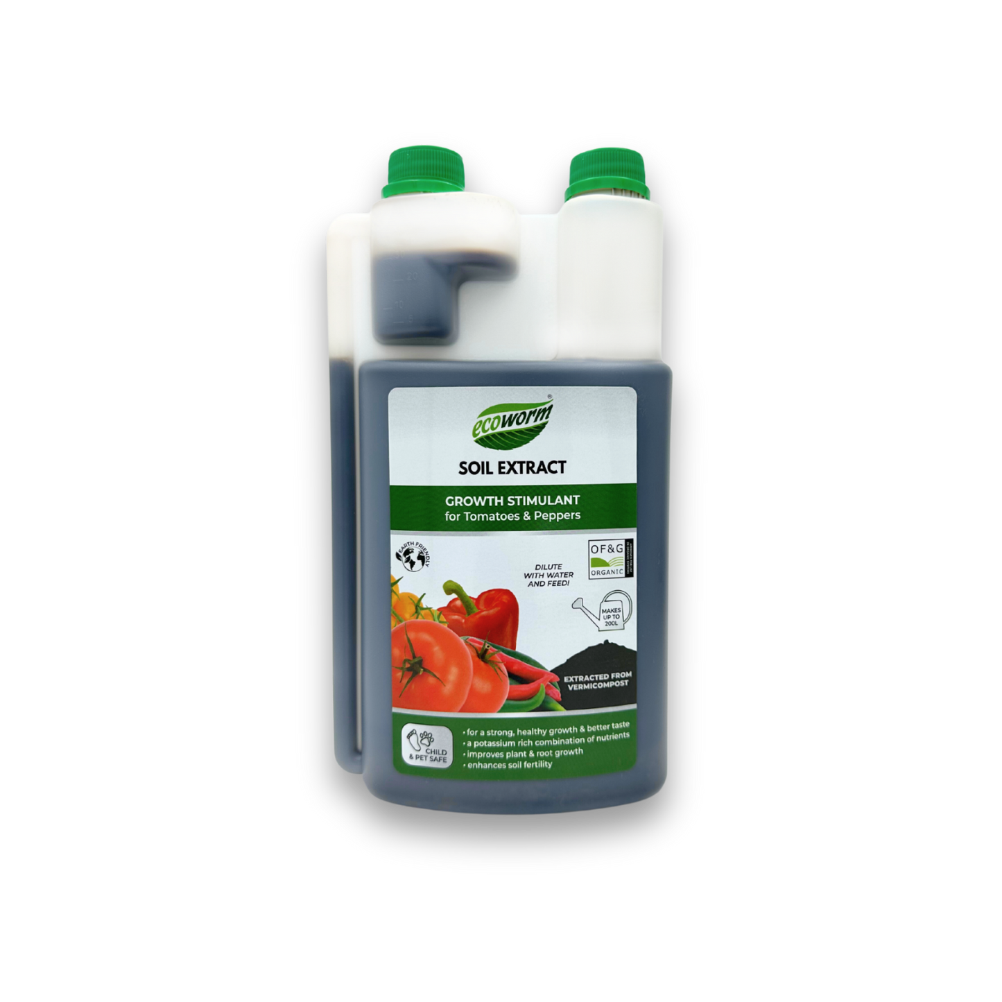 Ecoworm Soil Extract for Tomatoes & Peppers – Organic Worm Castings Fertiliser & Soil Improver 1L (makes 200L)