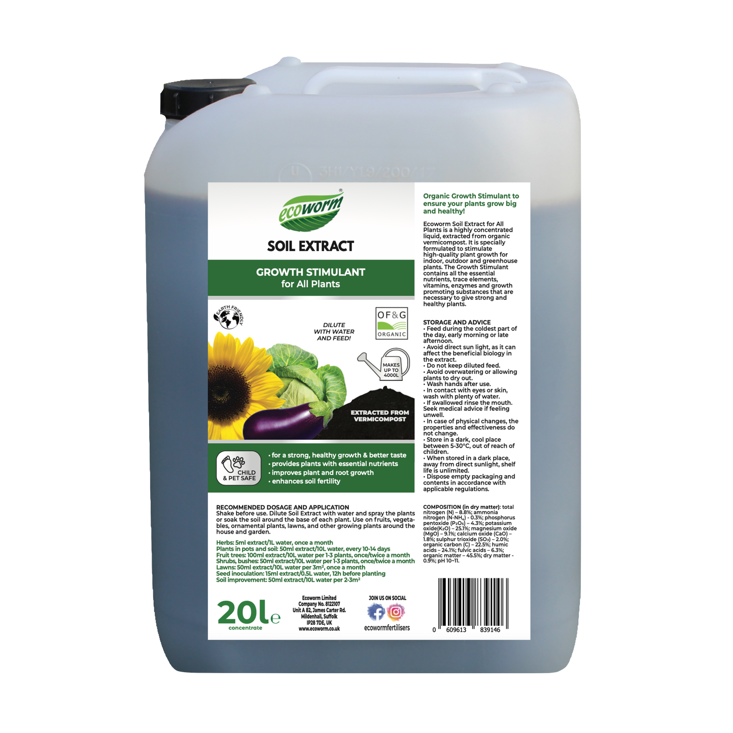 Ecoworm Soil Extract for All Plants – Organic Soil Improver & Fertiliser 1L (makes 200L)