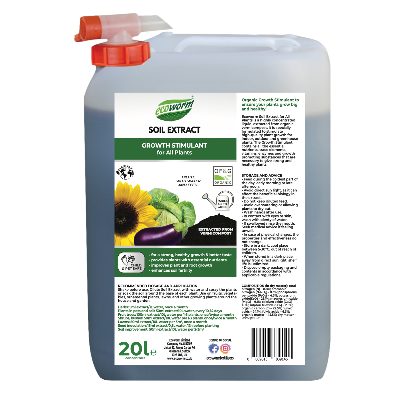 Ecoworm Soil Extract for All Plants – Organic Soil Improver & Fertiliser 1L (makes 200L)